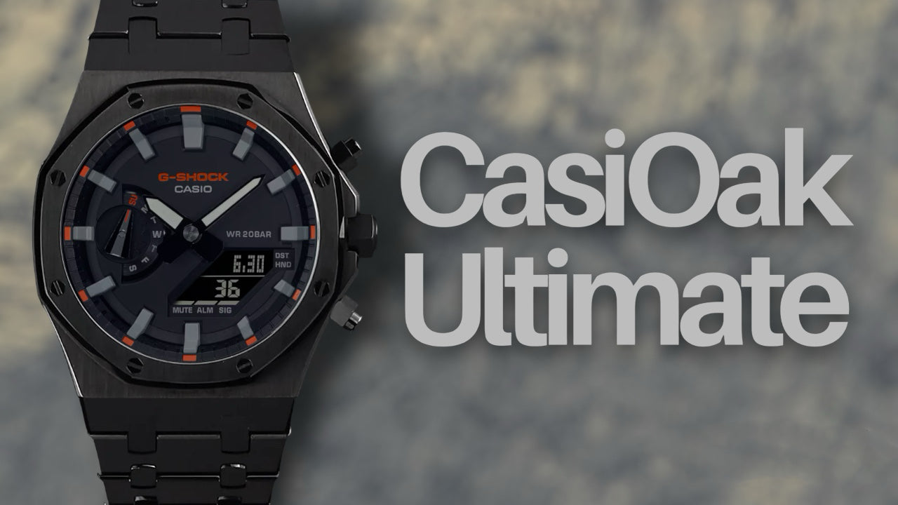 CasiOak Ultimate - Navy & Orange logo dial / gray marker (BLACK Case)
